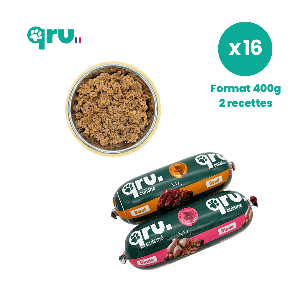 Repas complet petit chien – pack découverte dinde & bœuf – 16 x 400 g