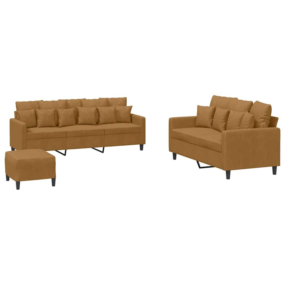 Ensemble de canapés 3 pcs avec coussins marron velours