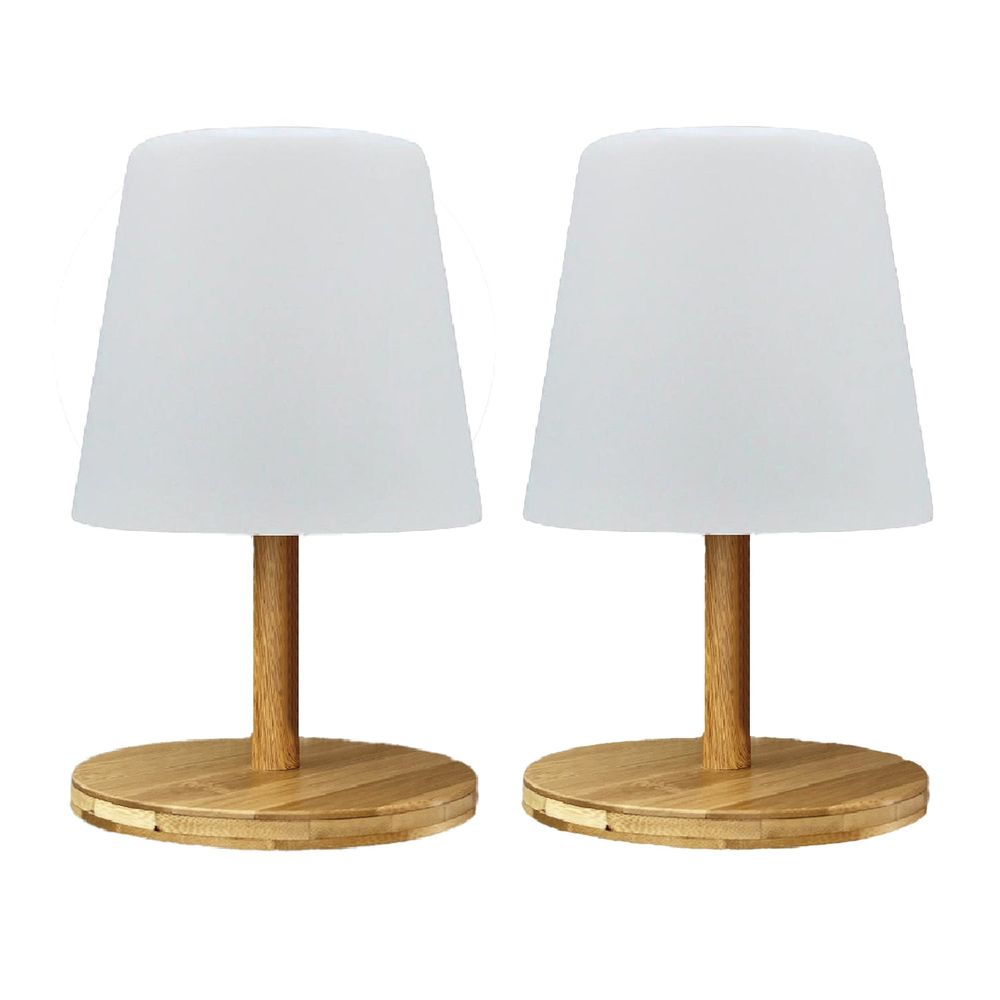 2 lampes de table sans fil standy mini effet bois h25cm