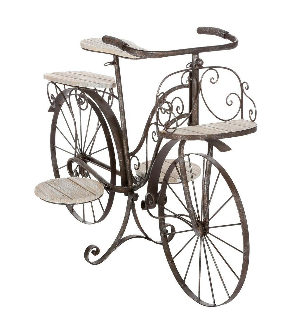 Porte plantes vélo en bois et métal aspect vintage h 59 cm