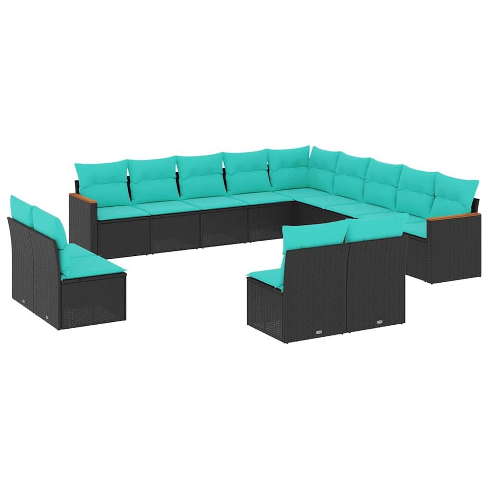 Salon de jardin avec coussins 13 pcs noir résine tressée