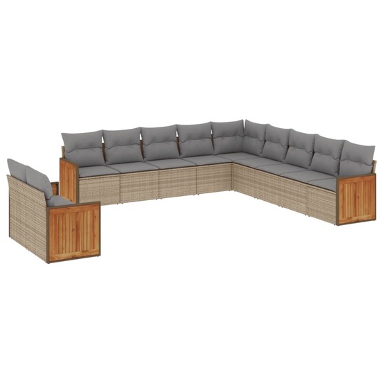 Salon de jardin 11 pcs avec coussins beige résine tressée