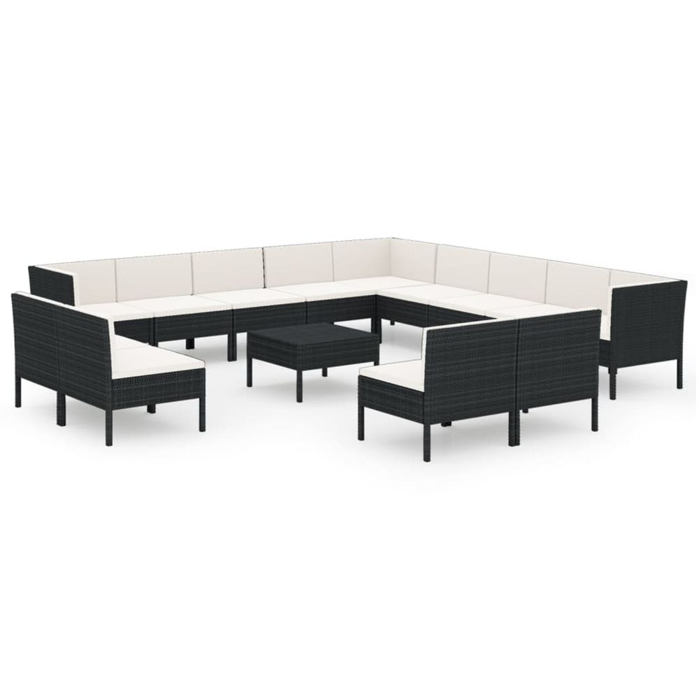 Salon de jardin 14 pcs avec coussins résine tressée noir