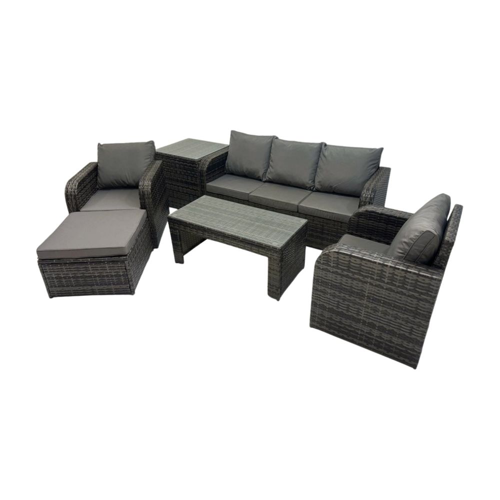 Salon de jardin ensemble avec chaise inclinable table basse table d'appoint grand tabouret gris foncé mixte