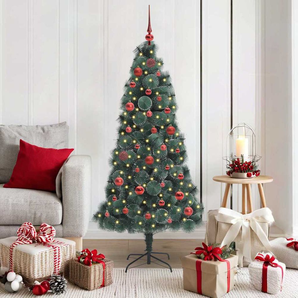 Sapin de noël artificiel vert style contemporain, pré-illuminé 150 led usb et décoré