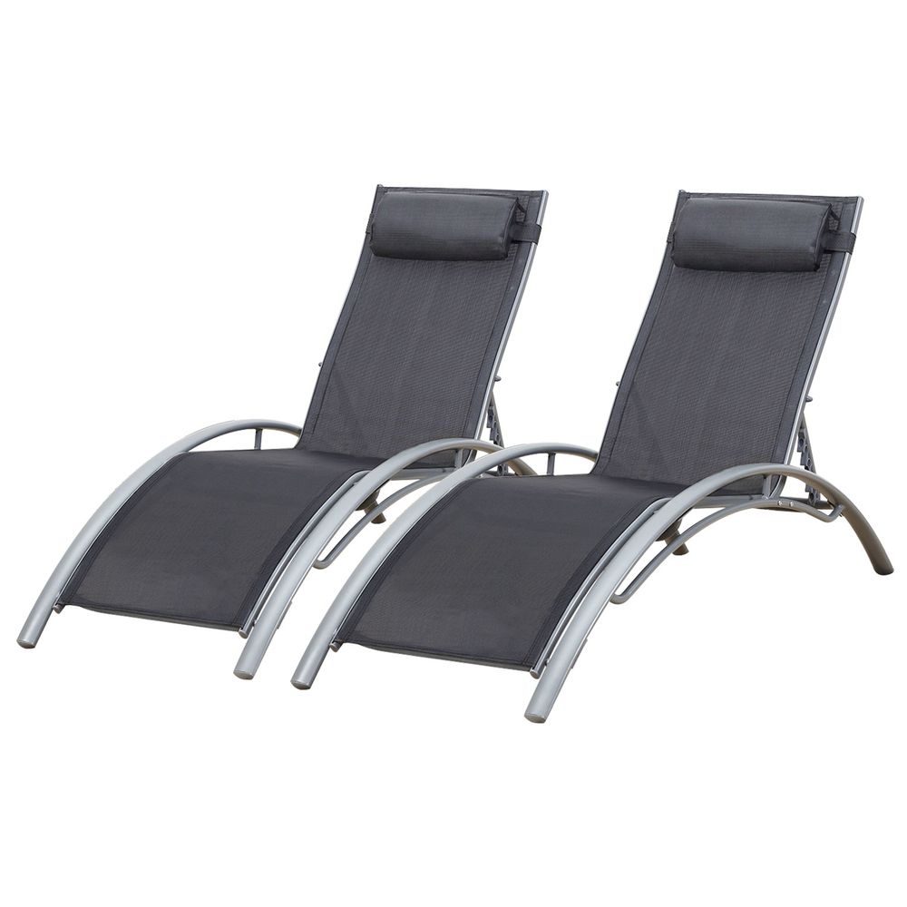 Lot de 2 transats galapagos en textilène gris - aluminium gris