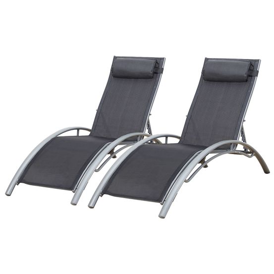Lot de 2 transats galapagos en textilène gris - aluminium gris