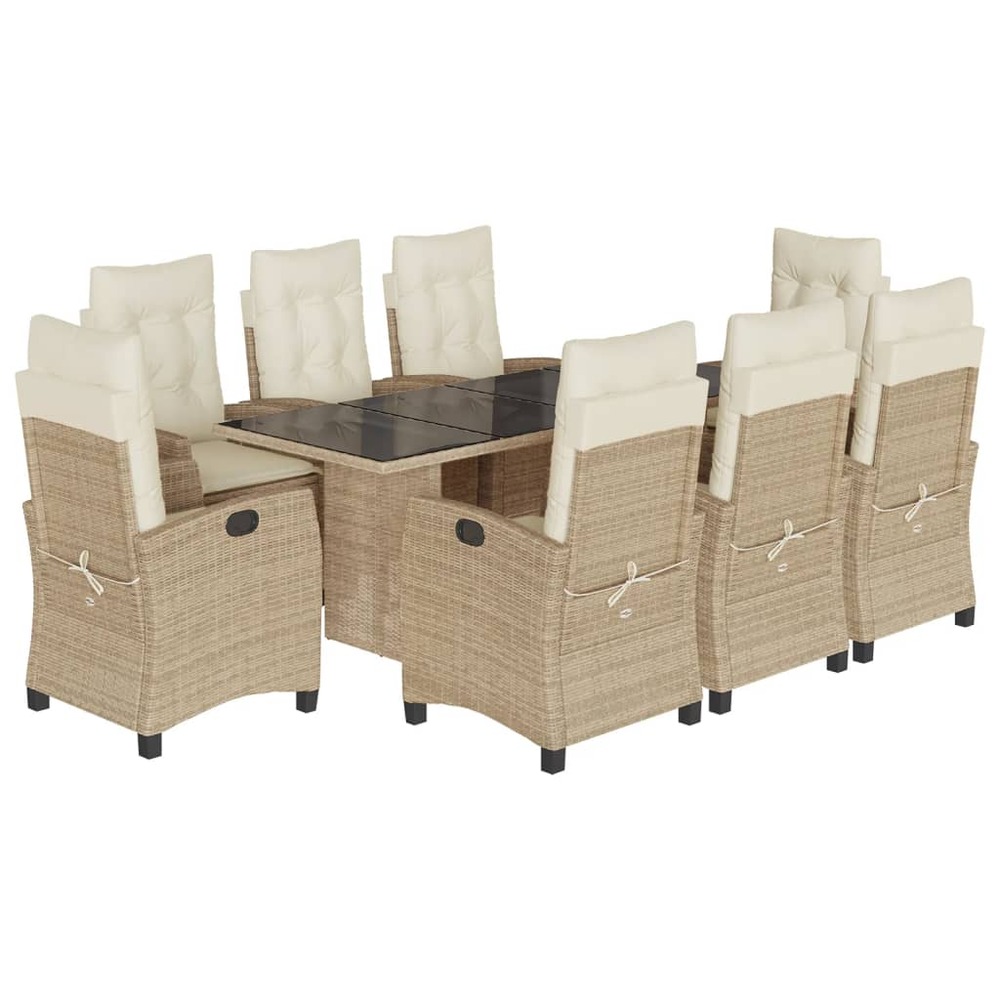 Ensemble à manger de jardin et coussins 9 pcs beige poly rotin