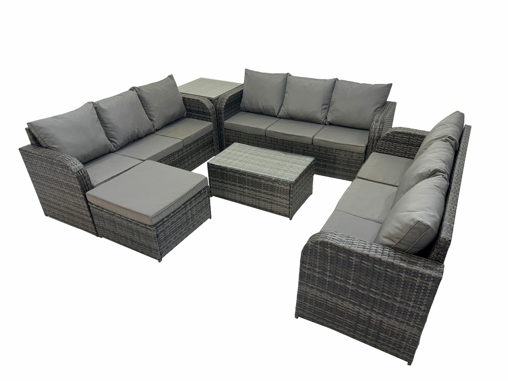 Ensemble de canapés en rotin 10 places salon de jardin avec table basse rectangulaire canapé 3 places grand tabouret table d'appoint