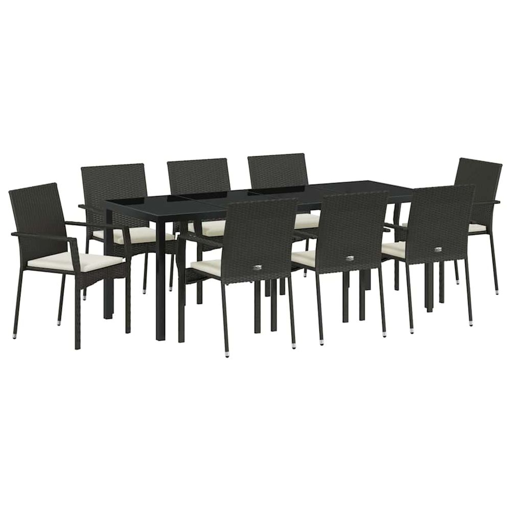 Ensemble de salle à manger pour jardin 9 pc noir polyrotin