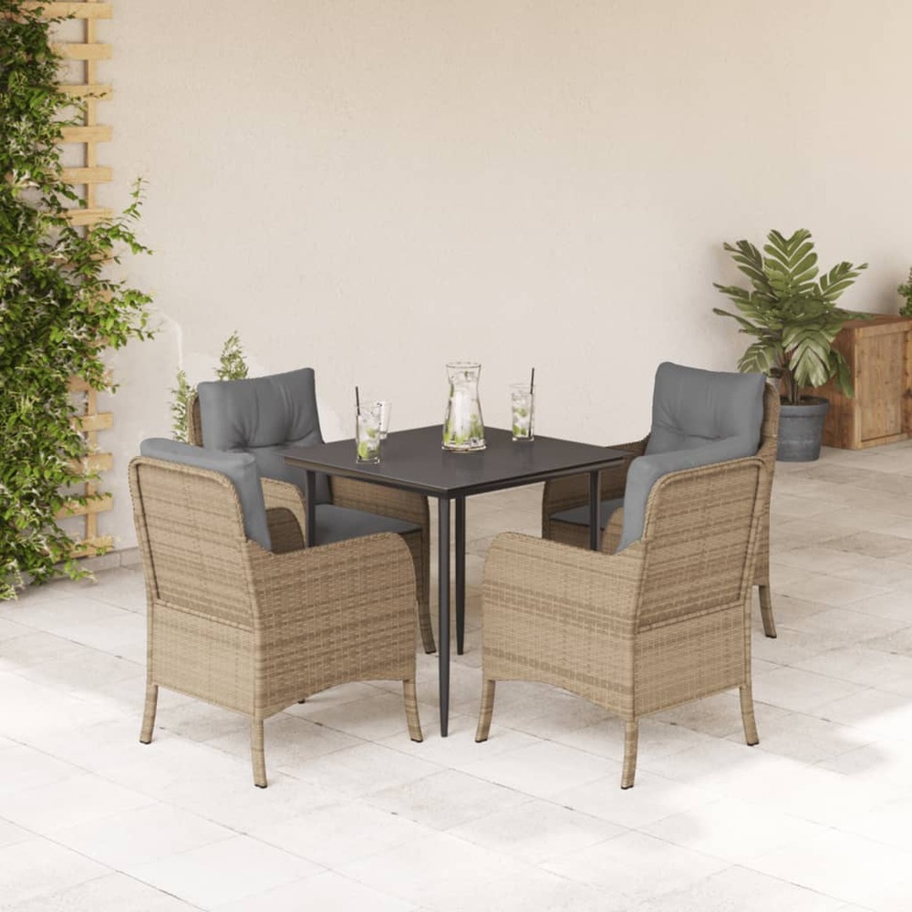 Ensemble à manger de jardin avec coussins 5pcs beige poly rotin