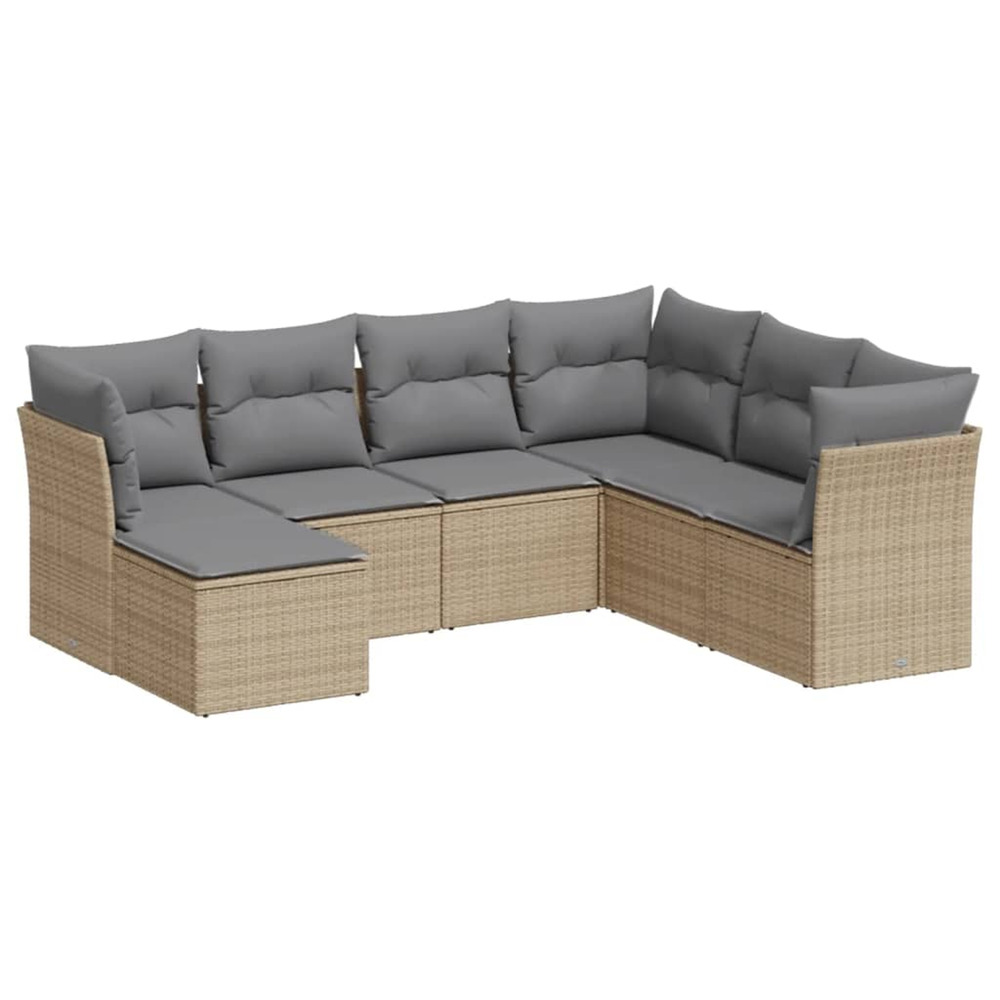 Salon de jardin avec coussins 7 pcs beige résine tressée