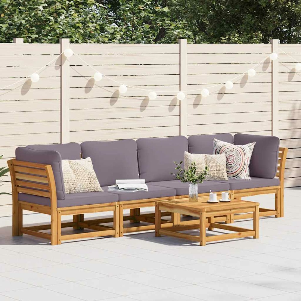 Salon de jardin 4 pcs avec coussins bois d'acacia solide