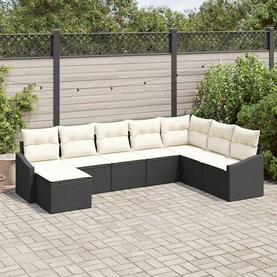 Ensemble de canapé de jardin 8 pcs noir et crème polyrotin
