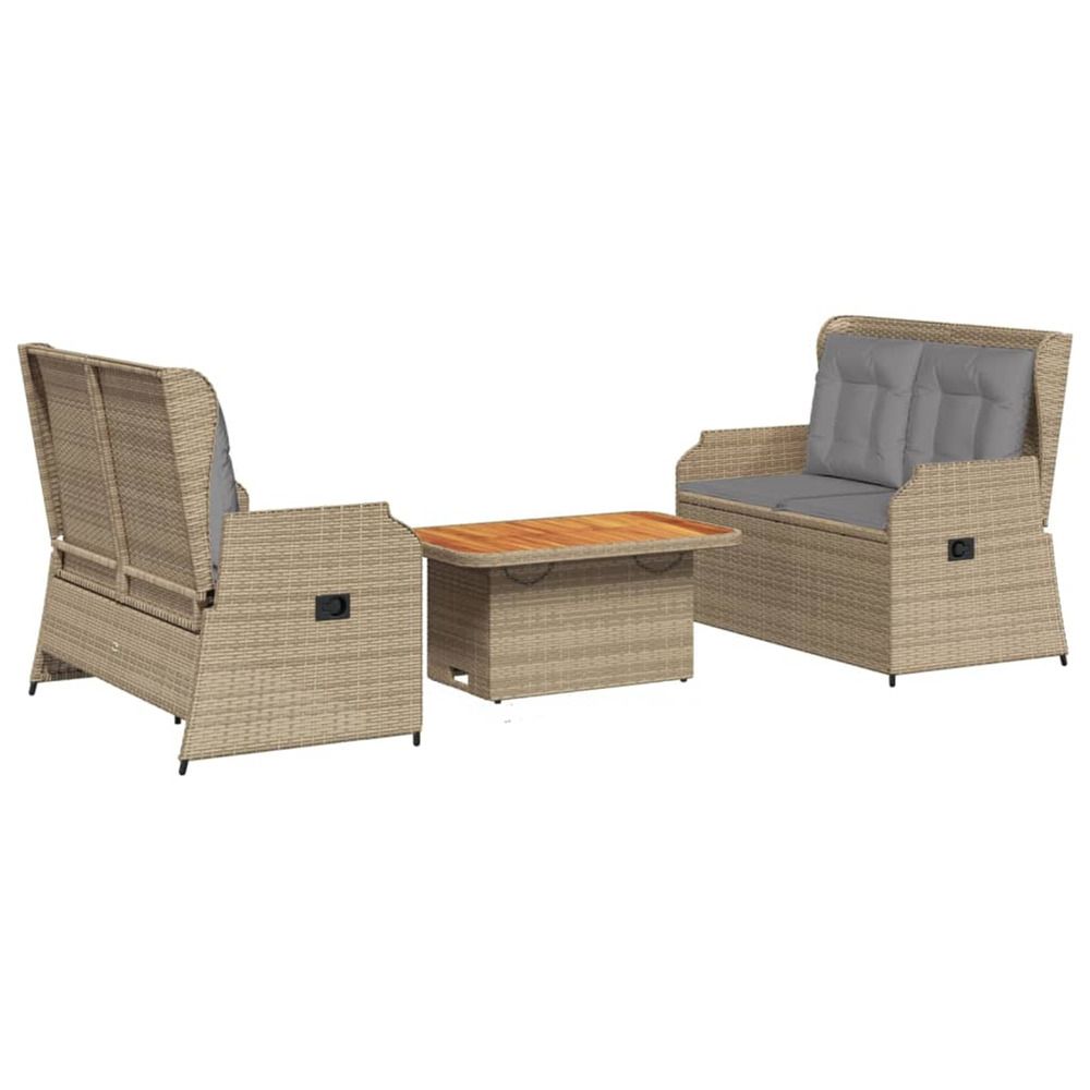 Salon de jardin avec coussins 3 pcs beige résine tressée