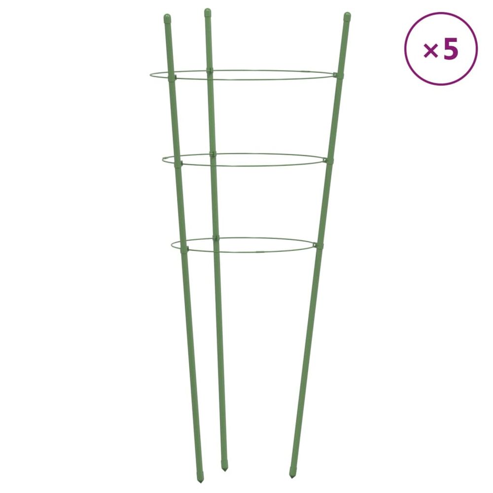 Supports pour plantes de jardin 3 anneaux 5pcs vert 75 cm acier