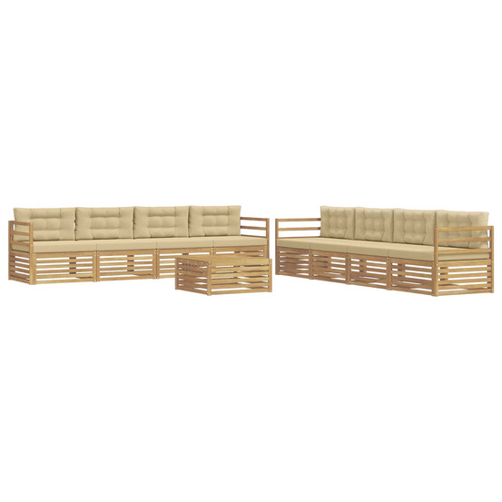 Ensemble de canapés d'extérieur 9 pcs blanc et beige polyester