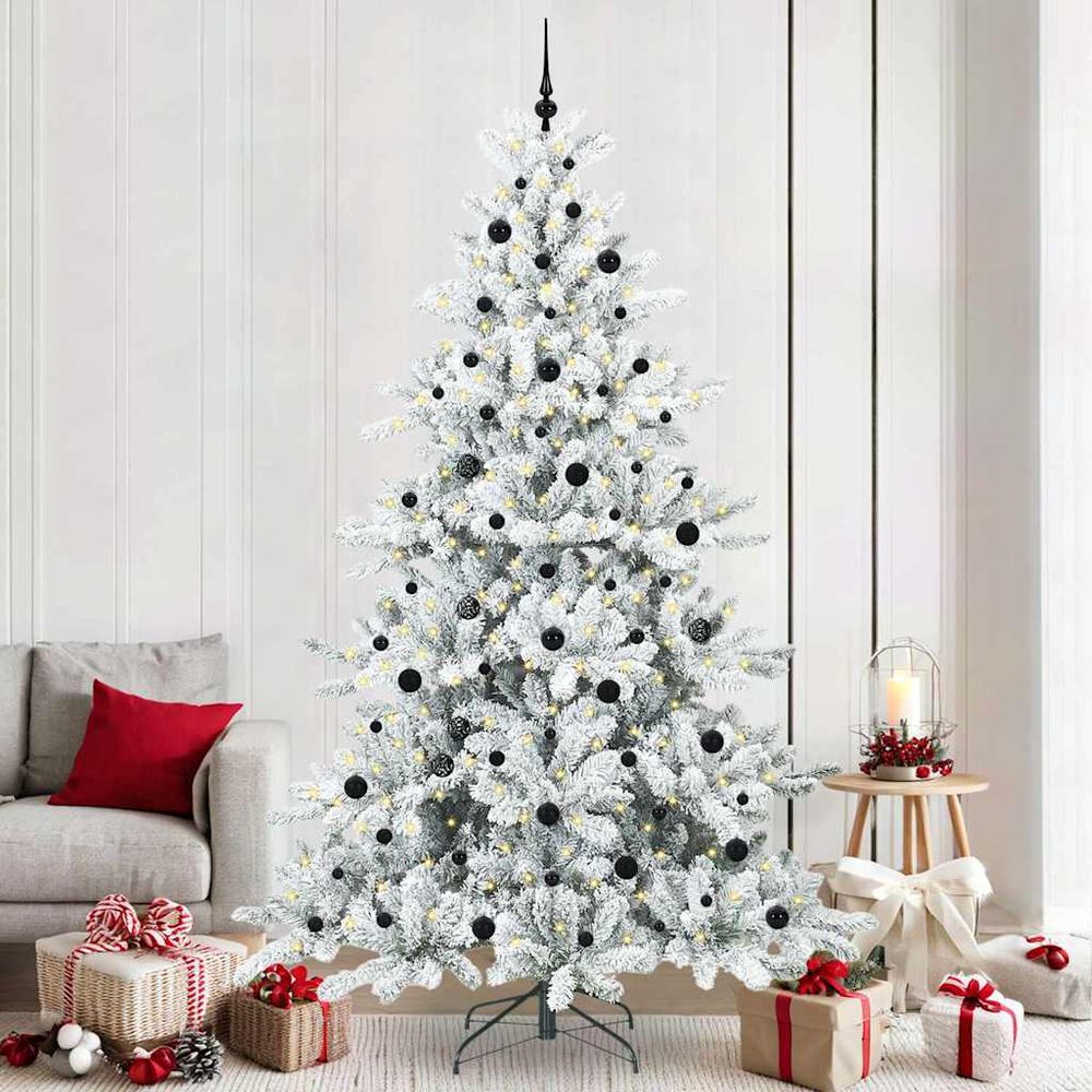 Sapin de noël artificiel touffu blanc 240 cm avec décorations et lumières led