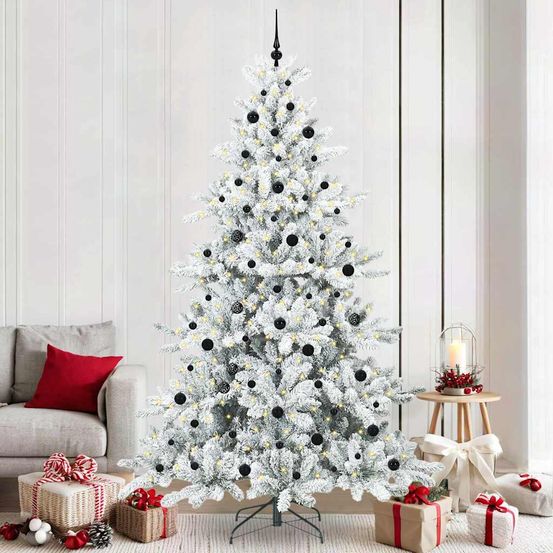 Sapin de noël artificiel touffu blanc 240 cm avec décorations et lumières led