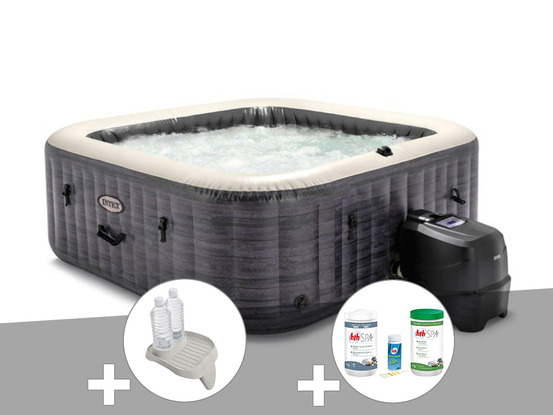 Kit spa gonflable purespa ardoise carré bulles 6 places + porte-verre + kit tra