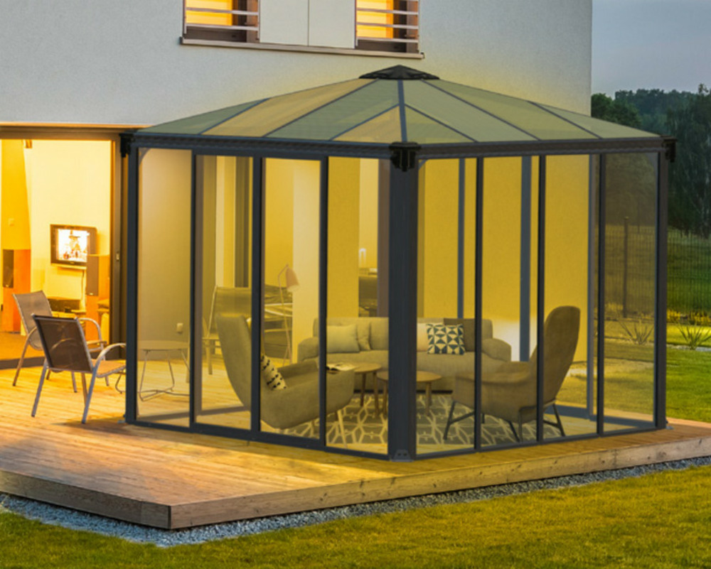 Gazebo tonnelle fermée 8.6m² gris anthracite - 704744