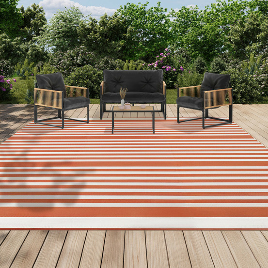Tapis extérieur rayures terracotta 270 x 370 cm