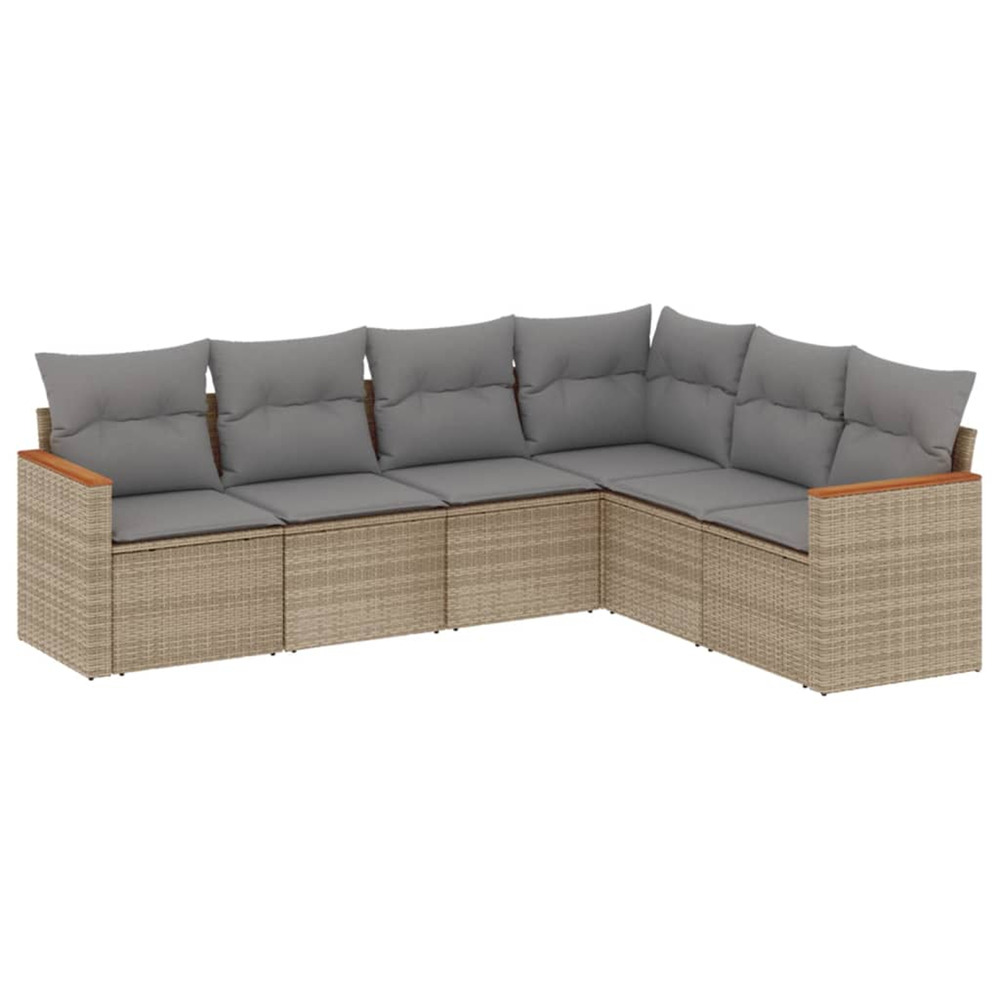 Salon de jardin avec coussins 6pcs mélange beige résine tressée
