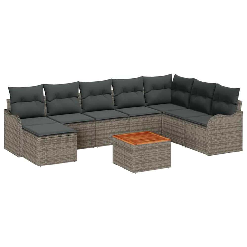 Ensemble de canapé de jardin 9 pc gris polyrotin