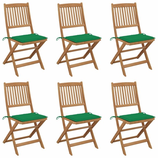 Chaises pliables de jardin lot de 6 avec coussins bois d'acacia