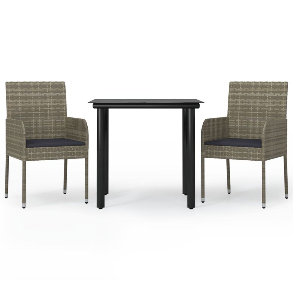 Ensemble à manger jardin 3pcs avec coussins noir et gris