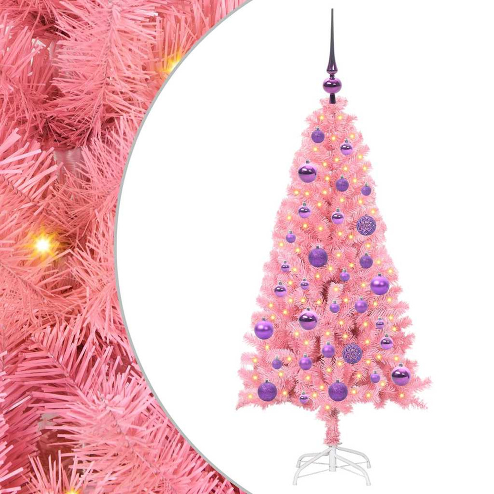 Sapin de noël avec 150 led avec support rose 120 cm pvc