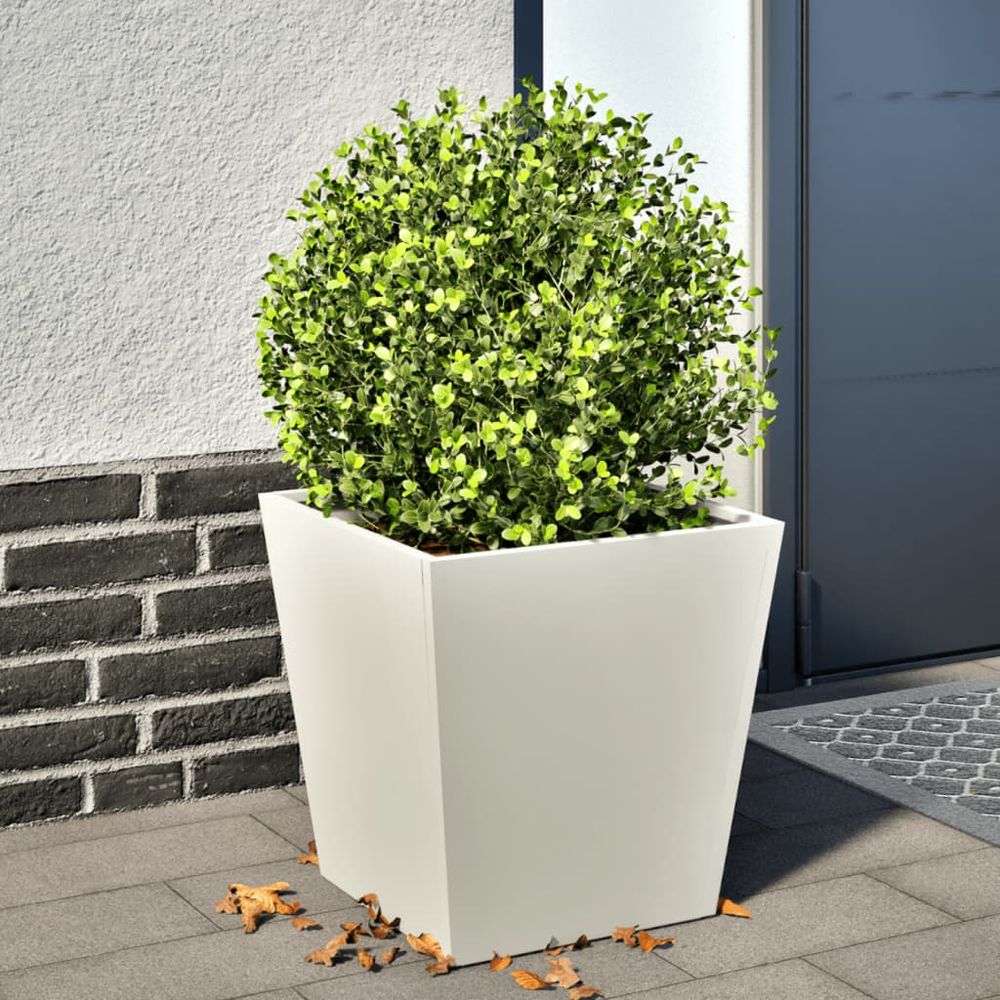 Jardinière carrée en acier pour jardin terrasse 40x40x40 cm blanc