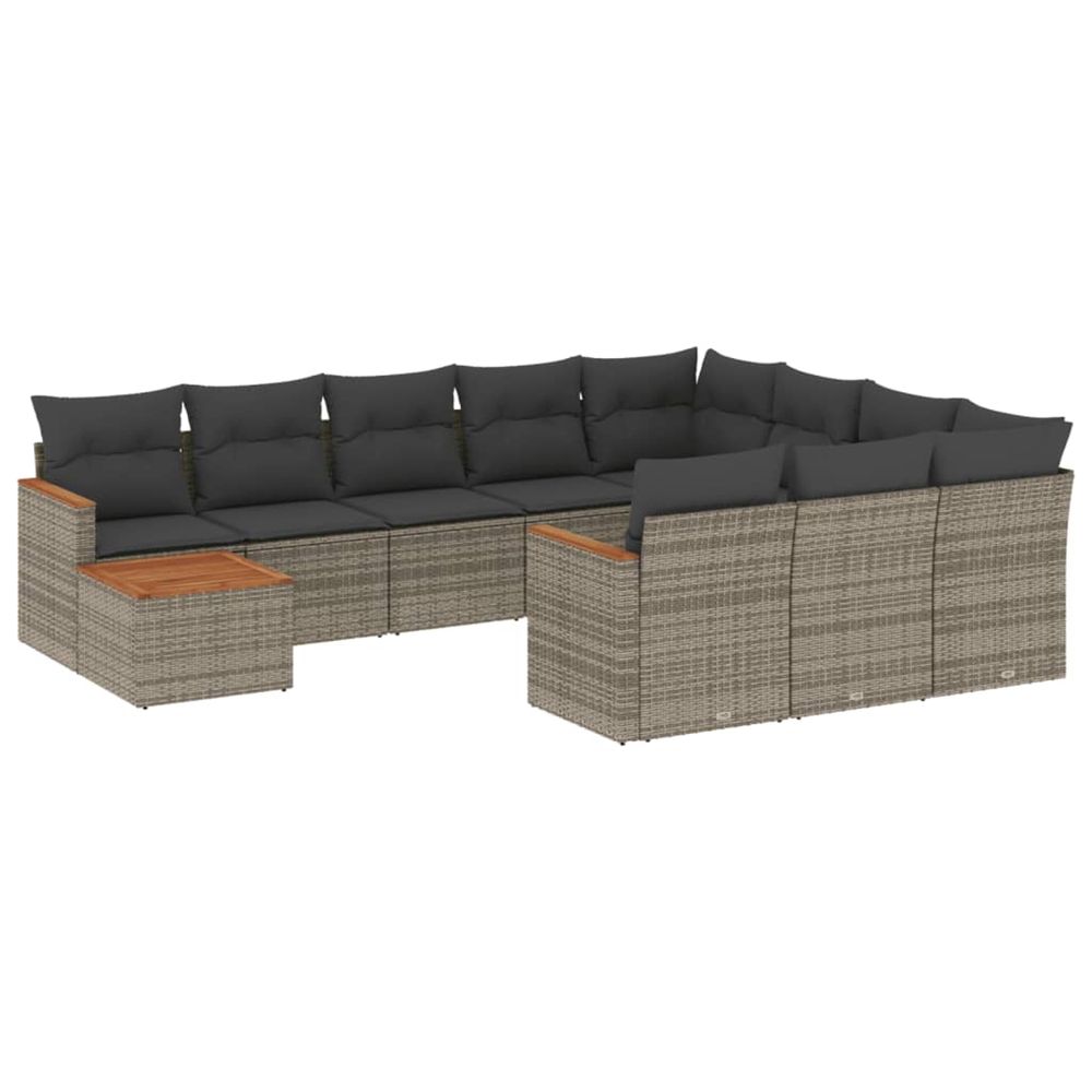 Salon de jardin 11 pcs avec coussins gris résine tressée
