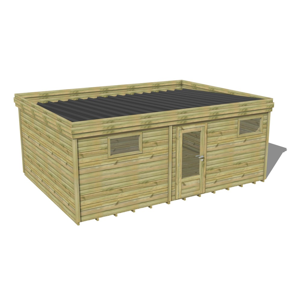 Abri de jardin bois pin traité autoclave 27mm - 6,49x4,34m / 28m2 - bac acier - plancher bois