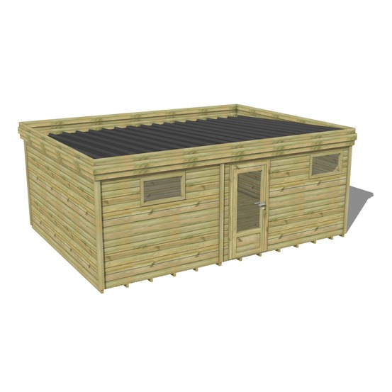 Abri de jardin bois pin traité autoclave 27mm - 6,49x4,34m / 28m2 - bac acier - plancher bois