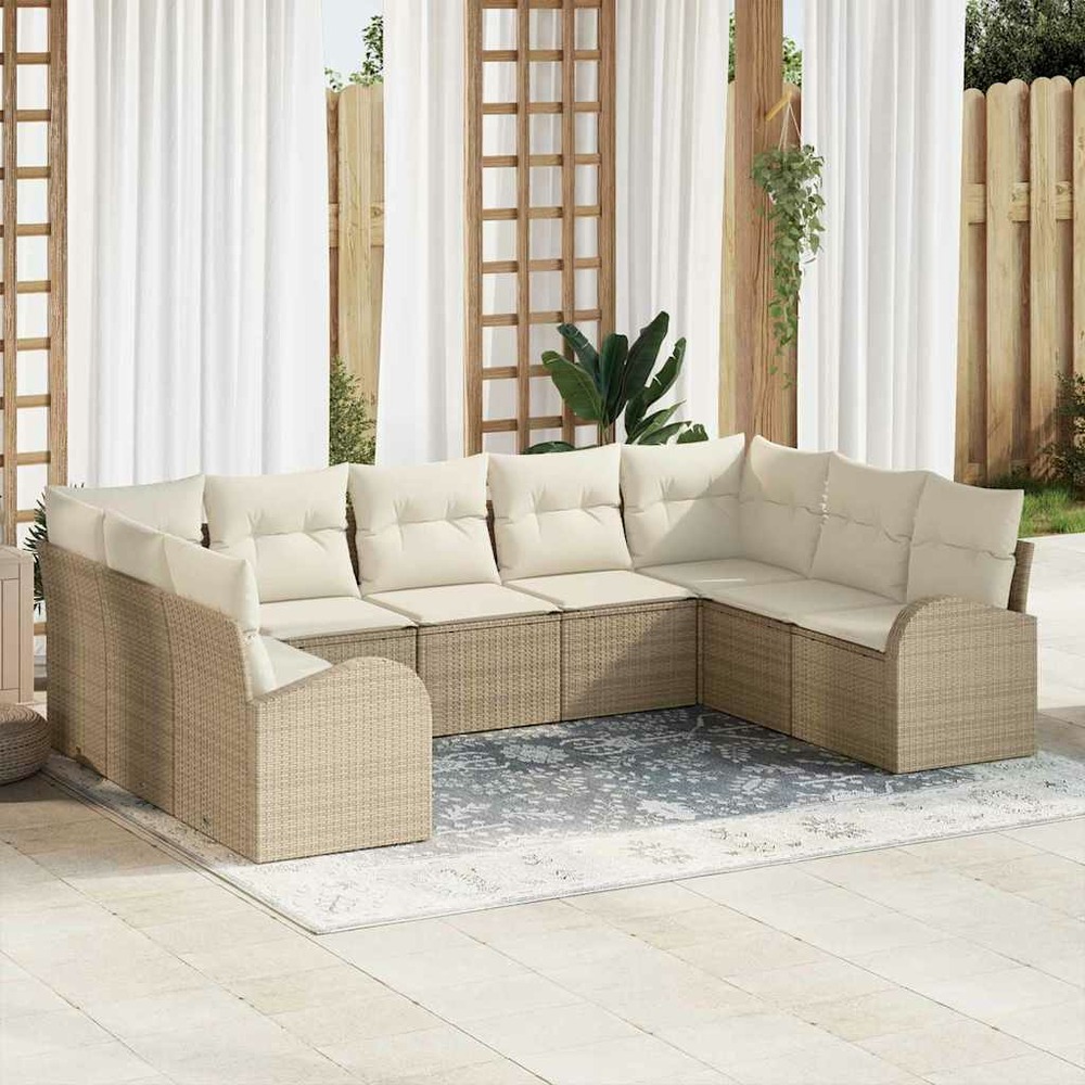 Ensemble de canapé de jardin 9 pcs beige et blanc polyrotin
