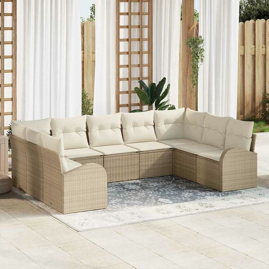 Ensemble de canapé de jardin 9 pcs beige et blanc polyrotin