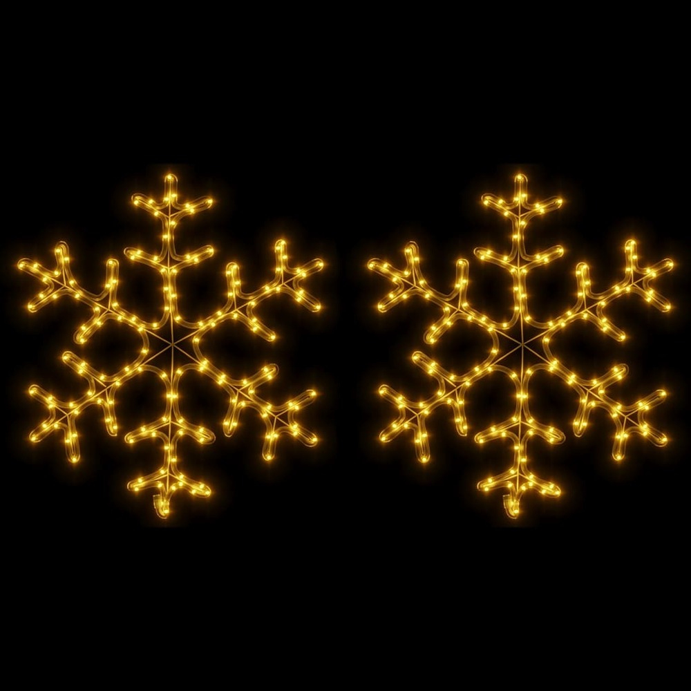 Flocons de neige de noël avec led 2 pcs blanc chaud 59x59 cm