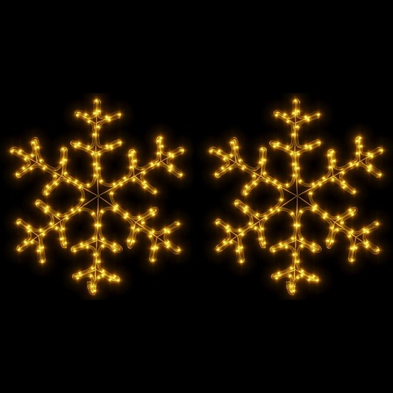Flocons de neige de noël avec led 2 pcs blanc chaud 59x59 cm