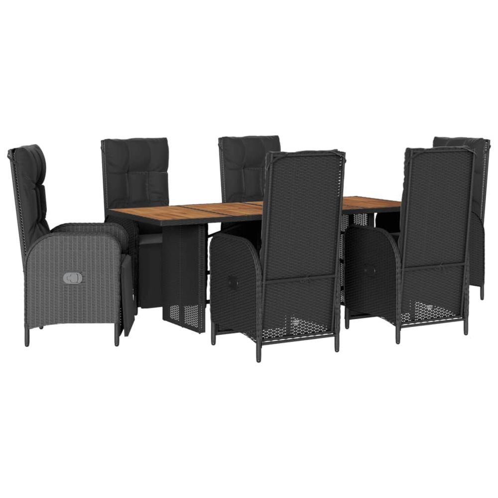 Ensemble à manger de jardin coussins 7pcs noir résine tressée