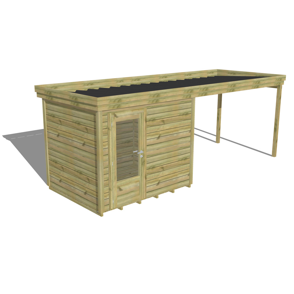 Abri de jardin bois pin traité autoclave 27mm - 6,14x2,14m / 13m2 - bac acier - plancher bois