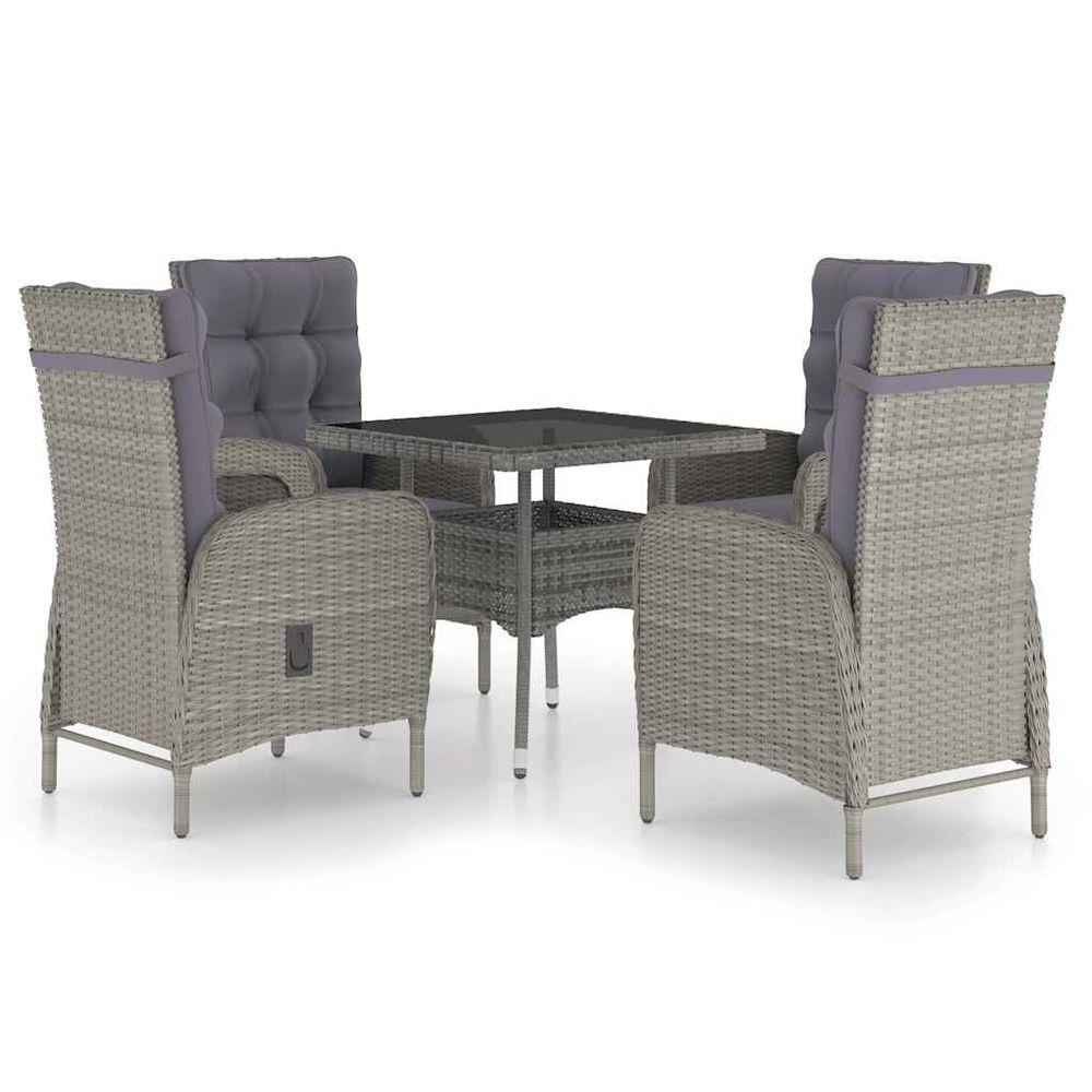 Ensemble à manger de jardin 5 pcs résine tressée et verre gris