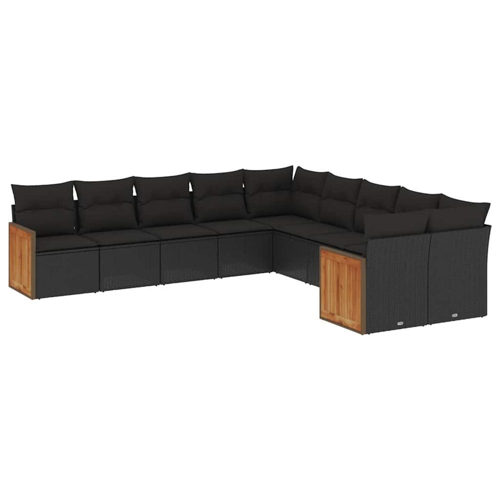 Salon de jardin 10 pcs avec coussins noir résine tressée