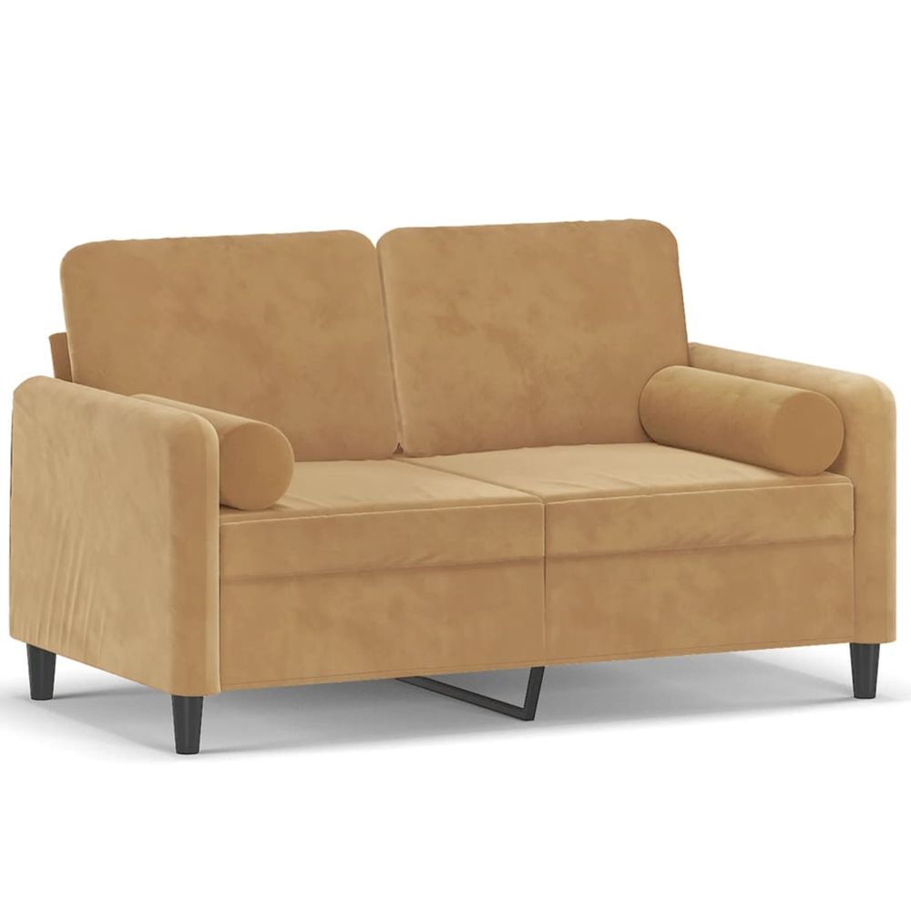 Canapé 2 places avec oreillers décoratifs brun 120 cm velours