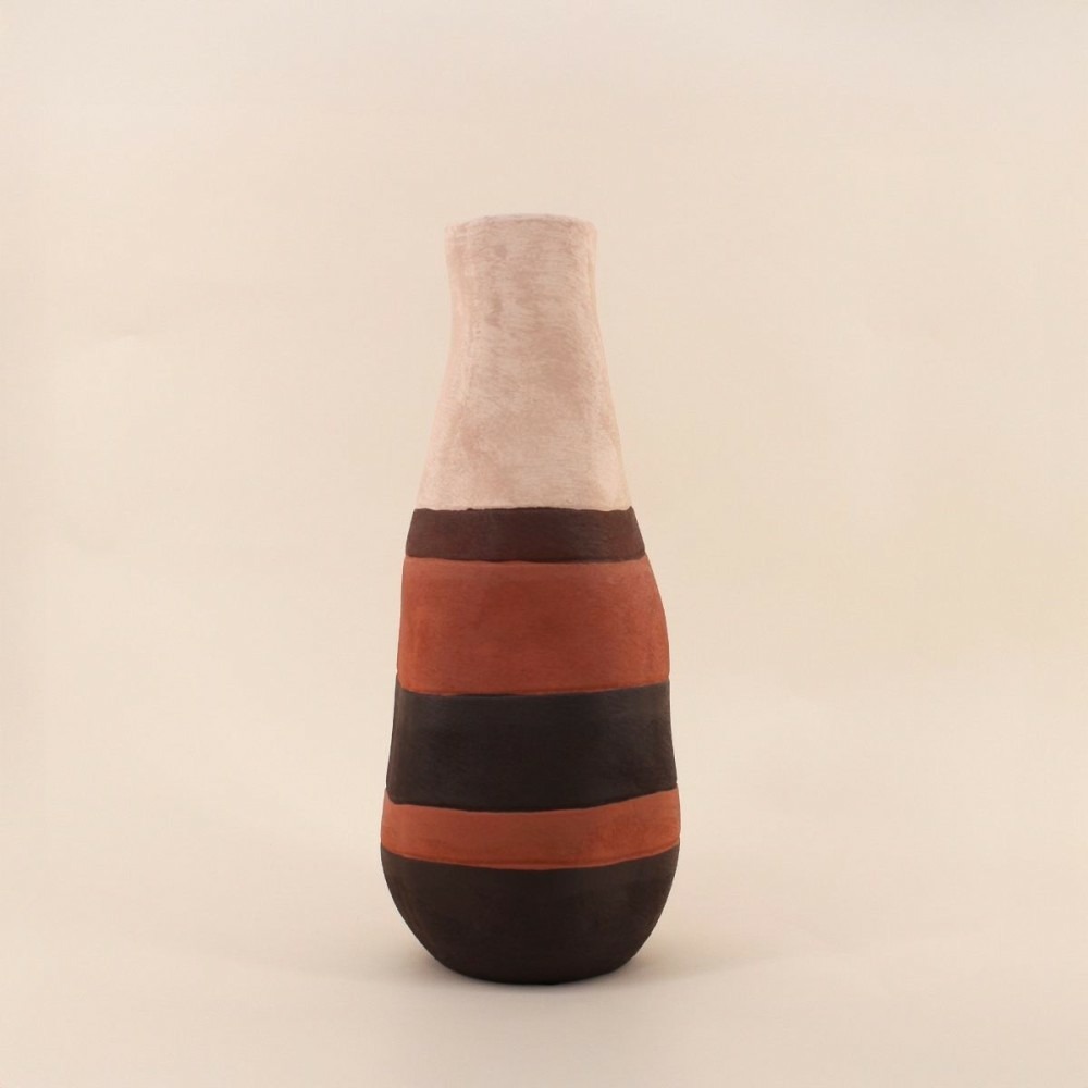 Vase bouteille en grès 3 couleurs marron, beige 45cm