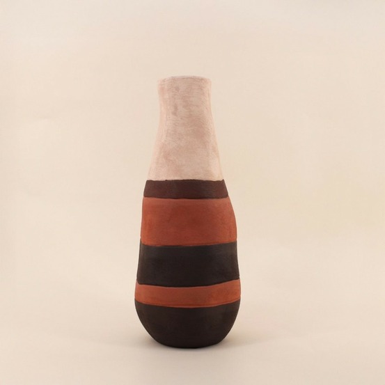 Vase bouteille en grès 3 couleurs marron, beige 45cm