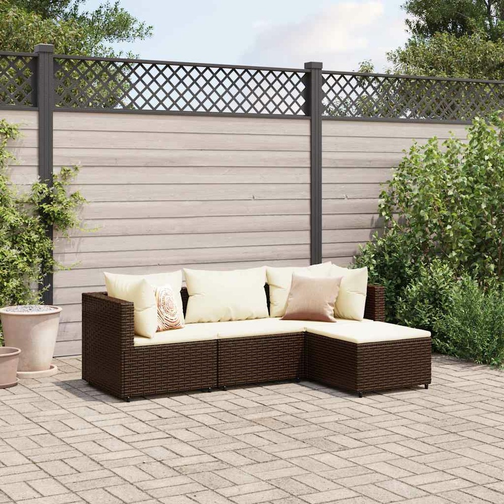 Salon de jardin 4 pcs avec coussins marron résine tressée