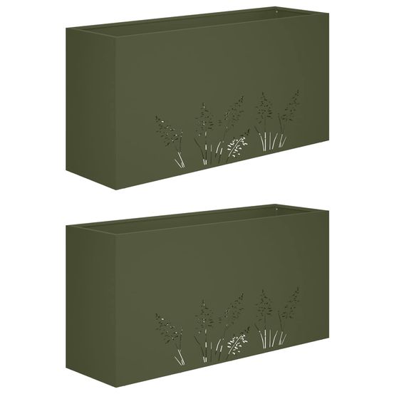 Cache-pot de jardin 2 pc vert olive 100 x 30 x 49 cm