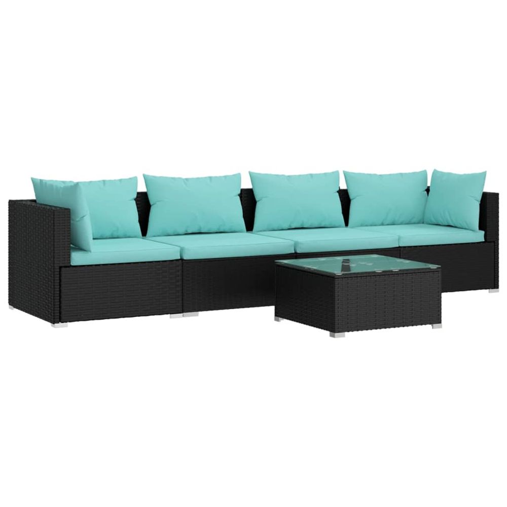 Salon de jardin 5 pcs avec coussins résine tressée noir
