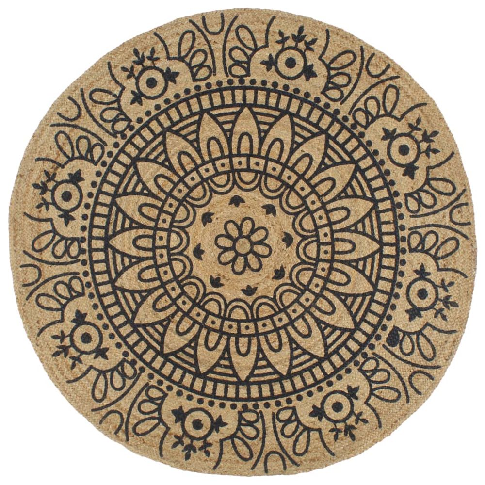 Tapis fait main Jute imprimÃ© bleu foncÃ© 90cm